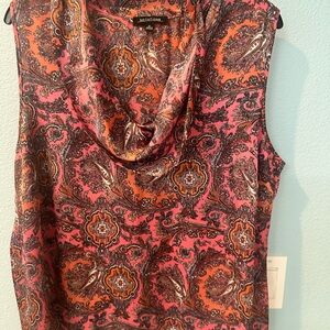 Pink Paisley Sleeveless Cowl Neck Top